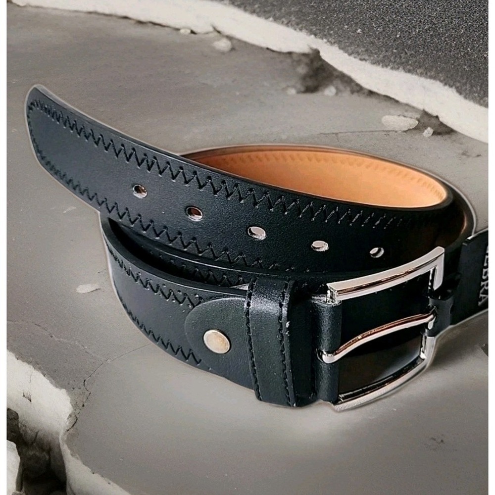 NWT Men's XL 42-44 Black Genuine Leather Work/Casual Belt 1.5" Silver Buckle New